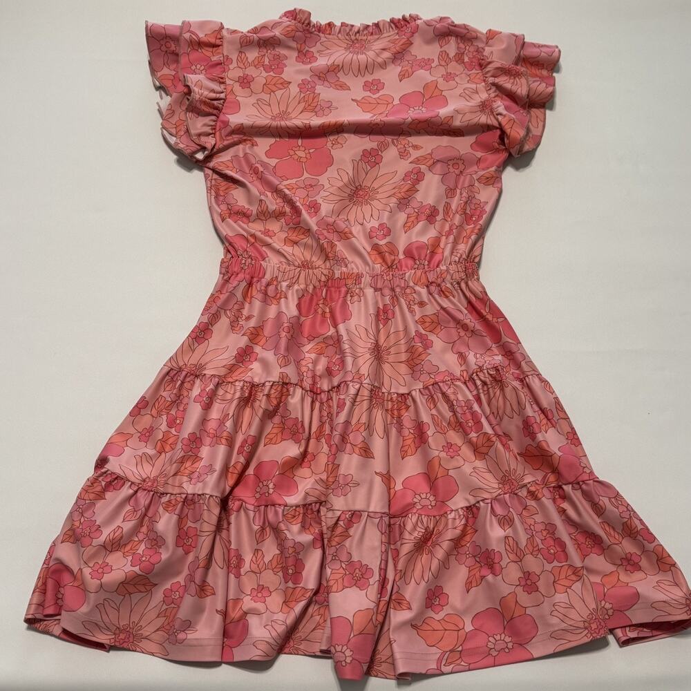 SMITH & QUINN High smocked/ruffled split 60’s Retro Pink Floral Dress Size XSm - Picture 4 of 14